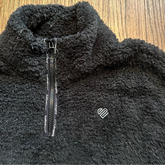 JUSTICE Girls Black Metallic Fuzzy Mock neck Pullover Half Zip Sweater Size L - Picture 5 of 8
